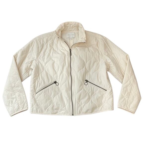Lucky Brand Women’s Quilted Jacket Short Full Zip Pockets Cotton sz S Cream - Picture 2 of 13